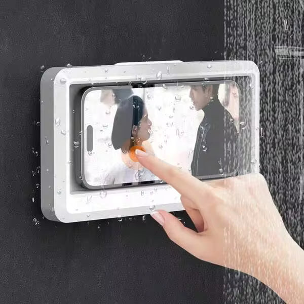 1pc Waterproof And Anti-Fog Bathroom/Kitchen Mobile Phone Holder, Wall Mounted, No Drilling Required Bathroom Storage Bathroom Accessories Bathroom Tools Bathroom Accessories