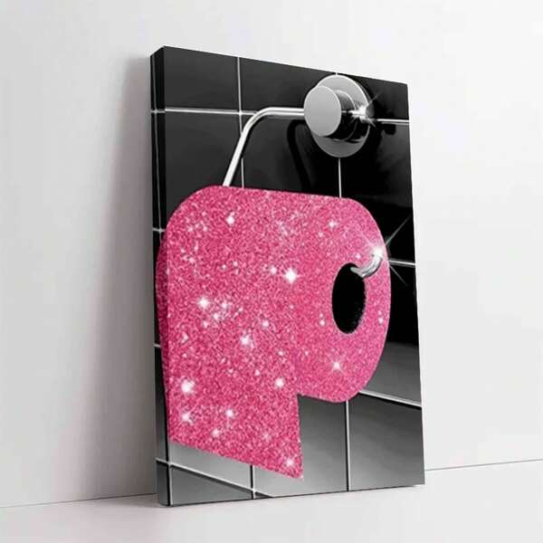 Framed Canvas 1pc Minimalist Wall Art Decoration - Sparkling Pink Glittery Question Mark Design, Framed Poster For Living Room, Bedroom, Home Office - Indoor & Outdoor Decor, Modern Home Decor