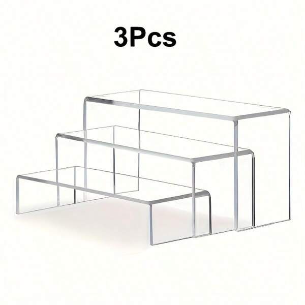 3pcs Modern Acrylic U-Shaped Display Stands With Shelves - Sturdy & Lightweight, No Assembly Required, Clear Desktop Organizer Rack For Figurines, Perfumes, Cosmetics And Jewelry | Suitable For Home, Office, Freestanding Shelves